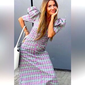 Zara PLAID PRINT V-Neck MIDI DRESS Size XS NWT Bloggers Favorite